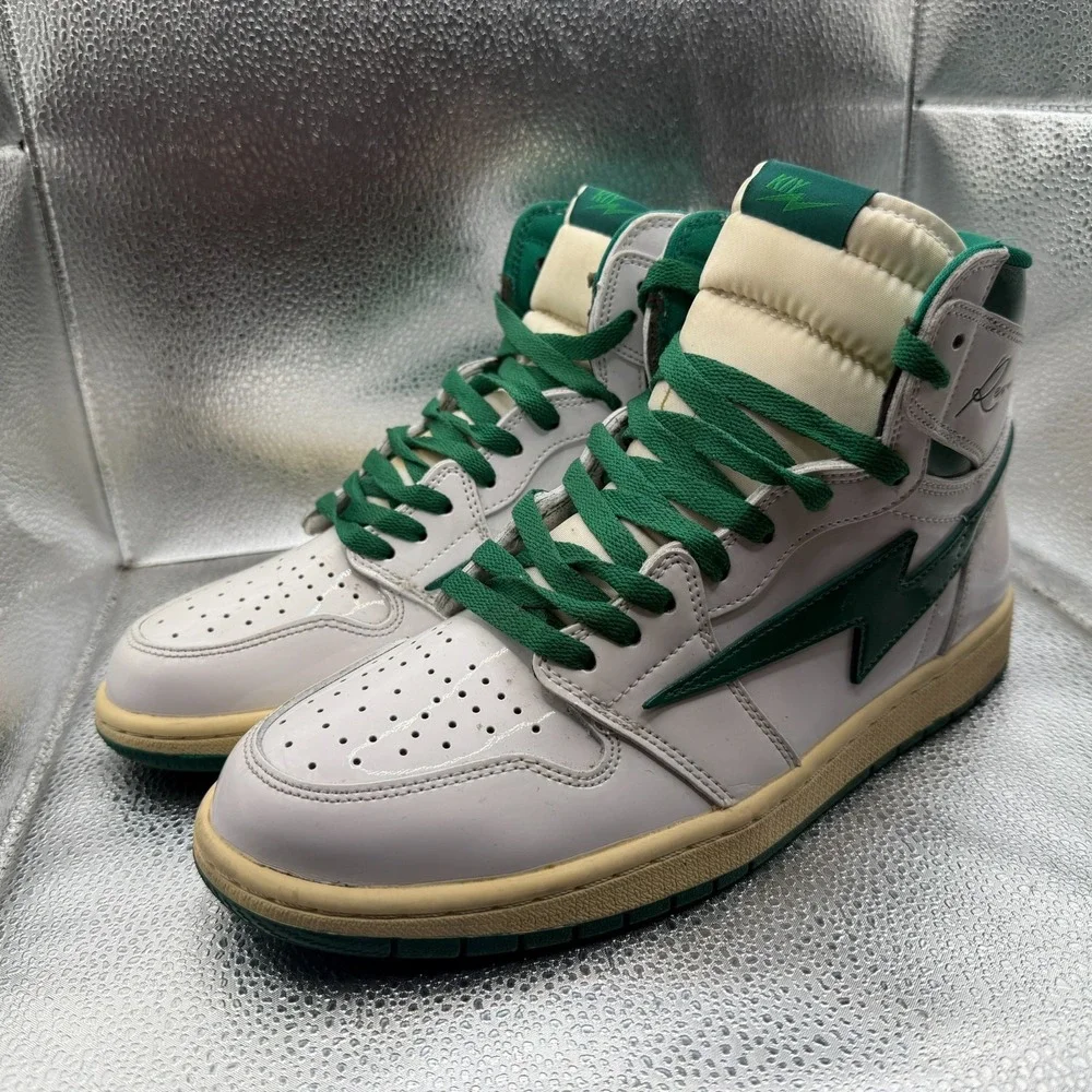 Size 10 Reves Paris Air Kiy 85 Hi Shamrock Green‎ White Lace Up Sneakers